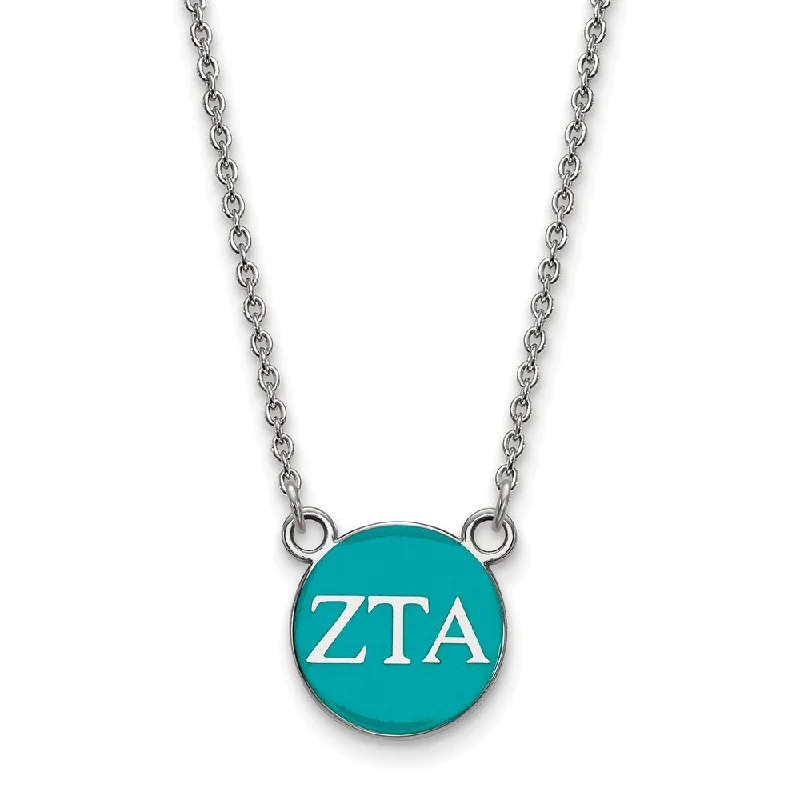 Baroque bend necklace-Sterling Silver Zeta Tau Alpha Small Turqouise Enamel Disc Necklace