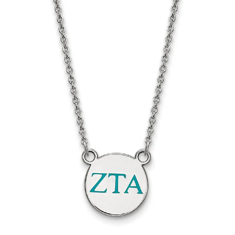 Woven cord necklace-Sterling Silver Zeta Tau Alpha Small Turqouise Enamel Greek Necklace