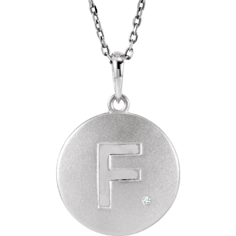 Celtic wave necklace-The Emma Sterling Silver Diamond Block Initial F Disc Necklace, 18 In.