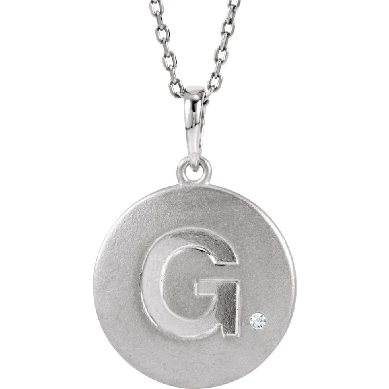 The Emma Sterling Silver Diamond Block Initial G Disc Necklace, 18 In.