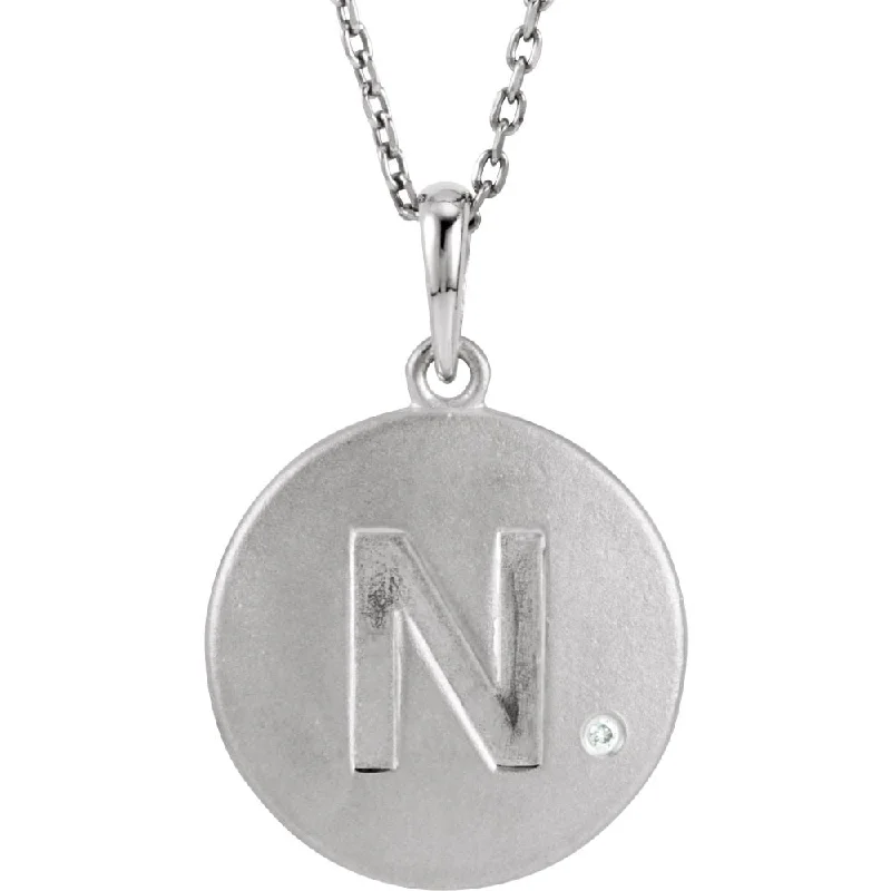 Shell fragment necklace-The Emma Sterling Silver Diamond Block Initial N Disc Necklace, 18 In.