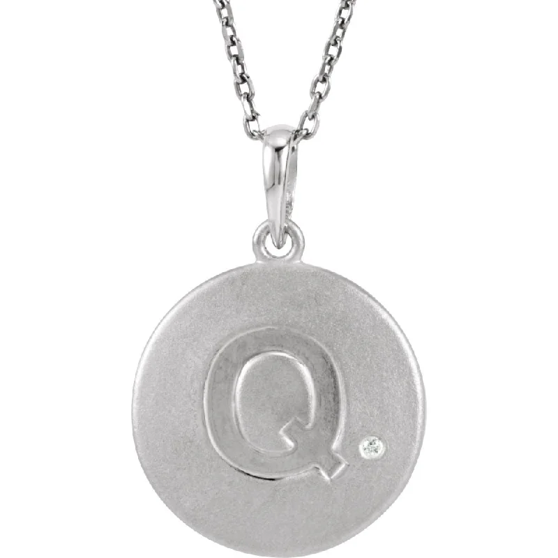 Textured bar necklace-The Emma Sterling Silver Diamond Block Initial Q Disc Necklace, 18 In.