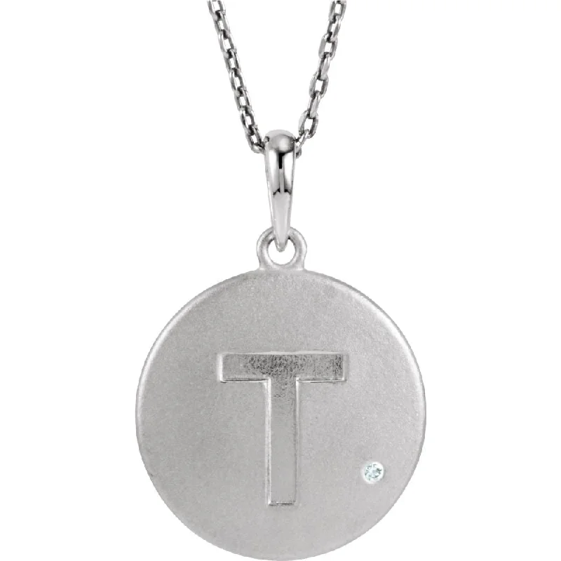 The Emma Sterling Silver Diamond Block Initial T Disc Necklace, 18 In.