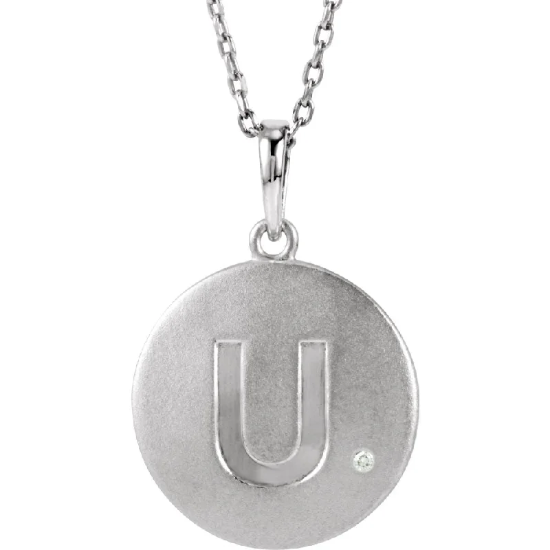 Twilight gray necklace-The Emma Sterling Silver Diamond Block Initial U Disc Necklace, 18 In.