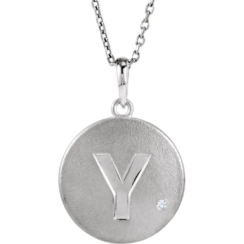 The Emma Sterling Silver Diamond Block Initial Y Disc Necklace, 18 In.