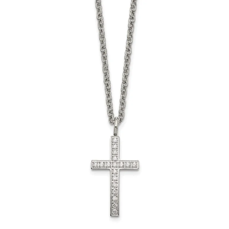 Scarlet ruby necklace-Women's Stainless Steel & CZ Cross Necklace, 20 Inch