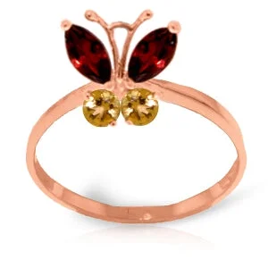 Stapled design necklace-0.6 Carat 14K Solid Rose Gold Butterfly Ring Garnet Citrine