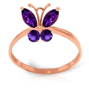 Worn edge necklace-0.6 Carat 14K Solid Rose Gold Butterfly Ring Natural Purple Amethyst