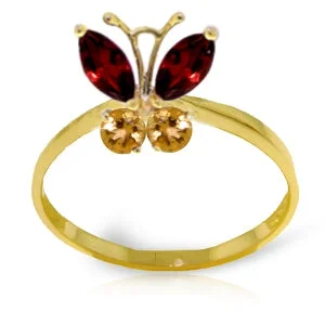 Folded rim necklace-0.6 Carat 14K Solid Yellow Gold Butterfly Ring Garnet Citrine