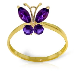 Woven cord necklace-0.6 Carat 14K Solid Yellow Gold Butterfly Ring Natural Purple Amethyst