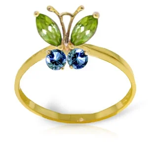 Split husk necklace-0.6 Carat 14K Solid Yellow Gold Butterfly Ring Peridot Blue Topaz