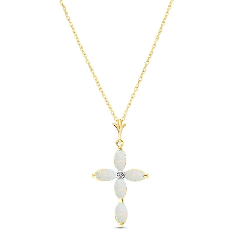 Edge gem necklace-0.69 Carat 14K Solid Yellow Gold Necklace Natural Diamond Opal