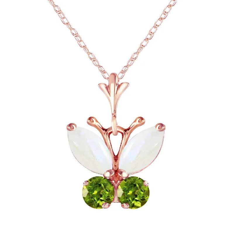 Tattered rim necklace-0.7 Carat 14K Solid Rose Gold Butterfly Necklace Opal Peridot