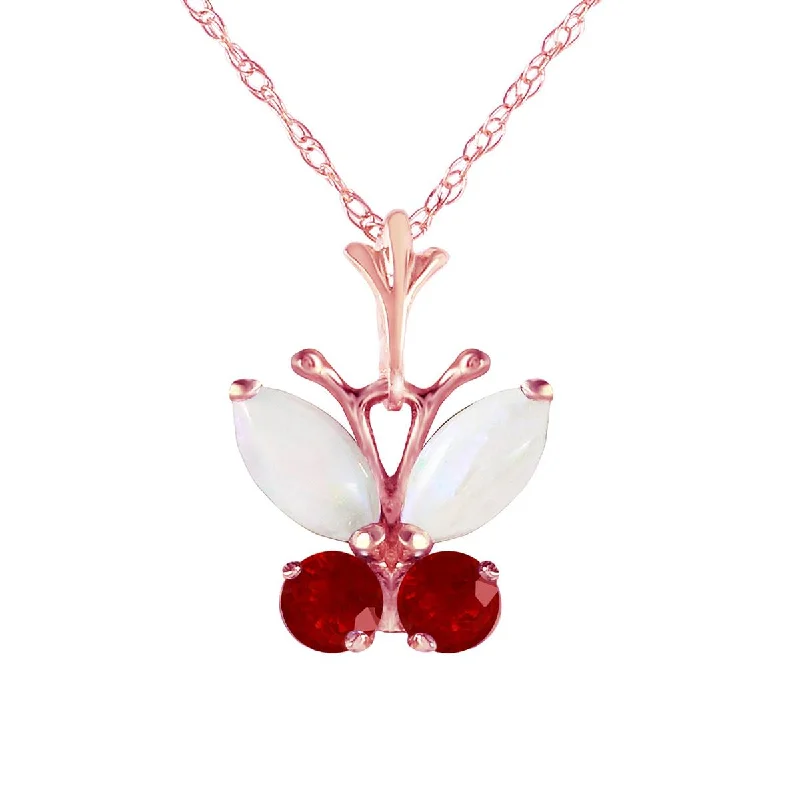 Coarse grain necklace-0.7 Carat 14K Solid Rose Gold Butterfly Necklace Opal Ruby