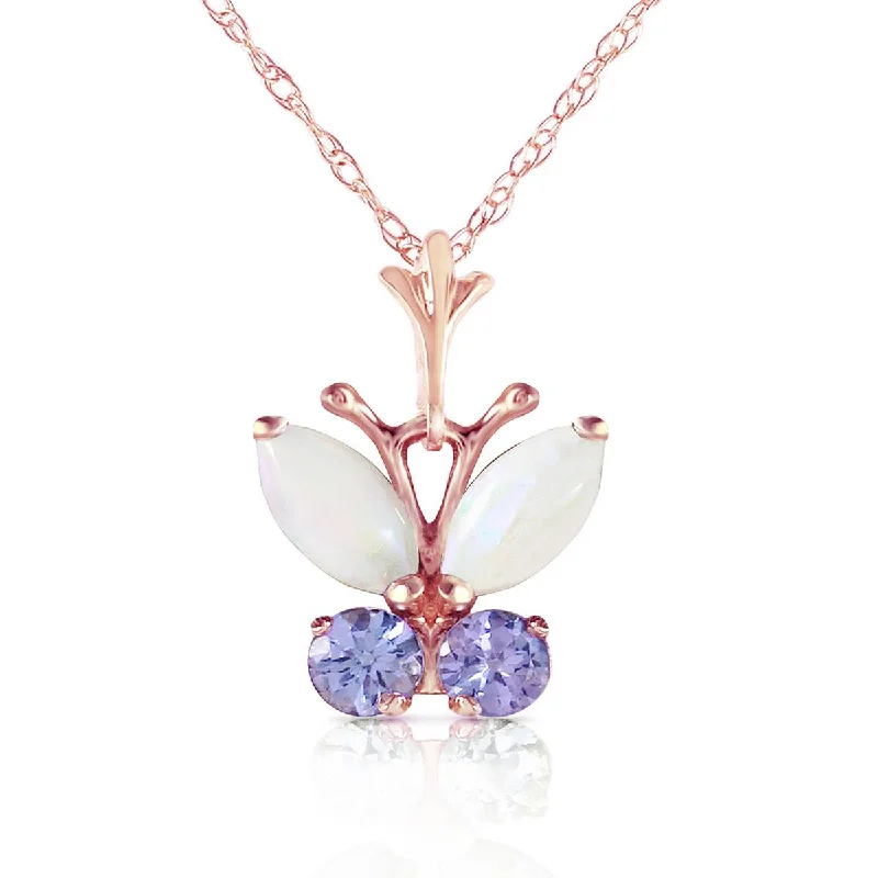 Linked stone necklace-0.7 Carat 14K Solid Rose Gold Butterfly Necklace Opal Tanzanite