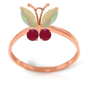 Chipped rim necklace-0.7 Carat 14K Solid Rose Gold Butterfly Ring Opal Ruby