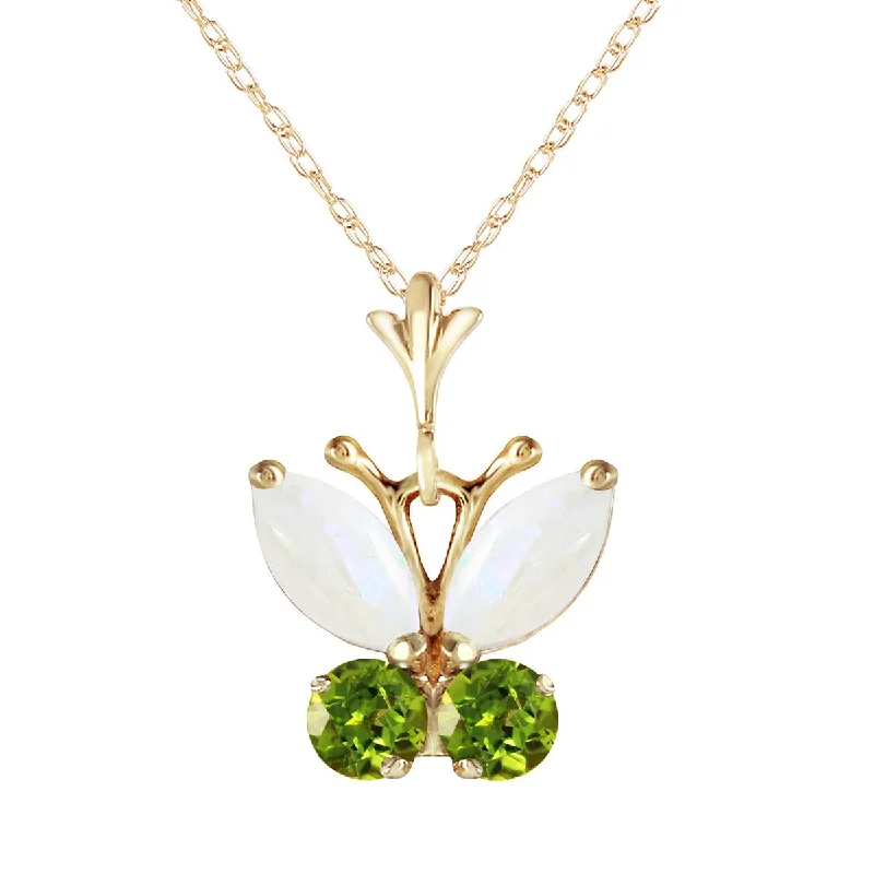 Fossil fragment necklace-0.7 Carat 14K Solid Yellow Gold Butterfly Necklace Opal Peridot