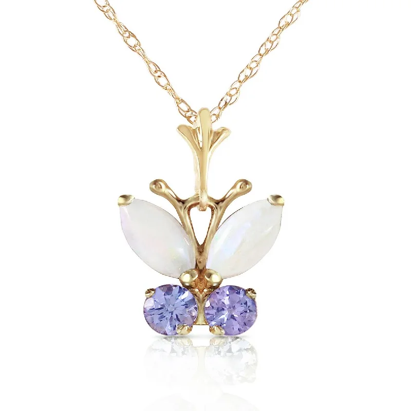 Soft hue necklace-0.7 Carat 14K Solid Yellow Gold Butterfly Necklace Opal Tanzanite