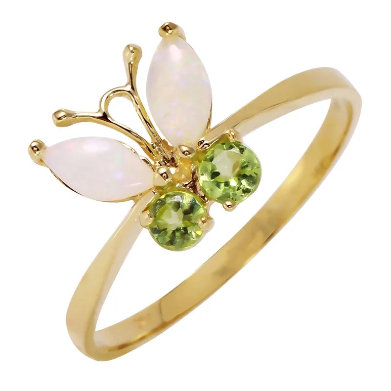 Antler curve necklace-0.7 Carat 14K Solid Yellow Gold Butterfly Ring Opal Peridot