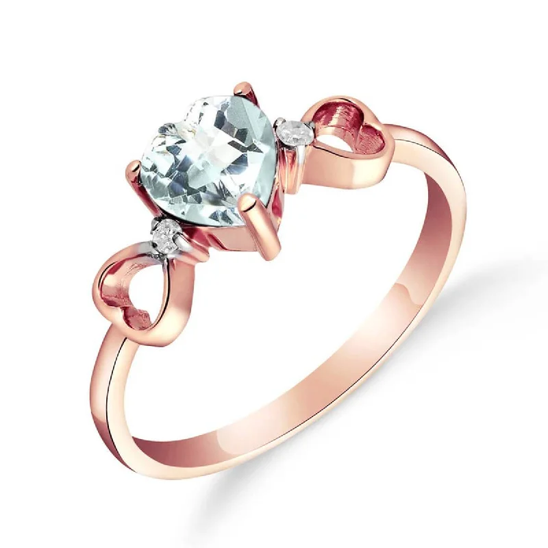 Root stem necklace-0.96 Carat 14K Solid Rose Gold Tri Heart Aquamarine Diamond Ring