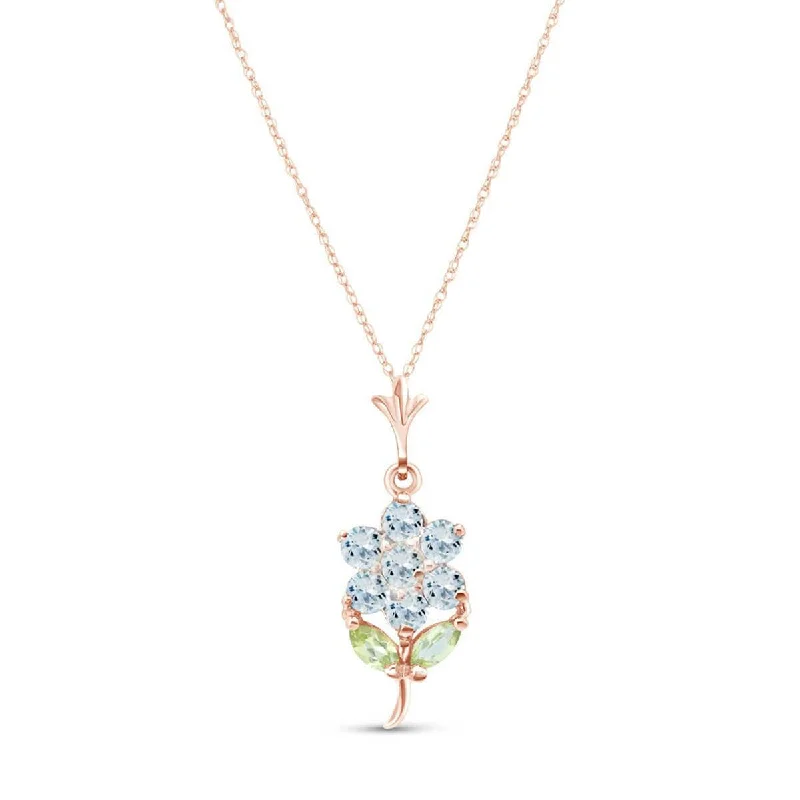 Ripple swirl necklace-1.06 Carat 14K Solid Rose Gold Flower Necklace Aquamarine Peridot