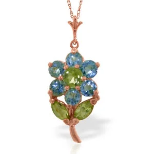 Lily bud necklace-1.06 Carat 14K Solid Rose Gold Flower Necklace Blue Topaz Peridot