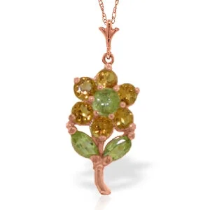 Spiral tendril necklace-1.06 Carat 14K Solid Rose Gold Flower Necklace Citrine Peridot