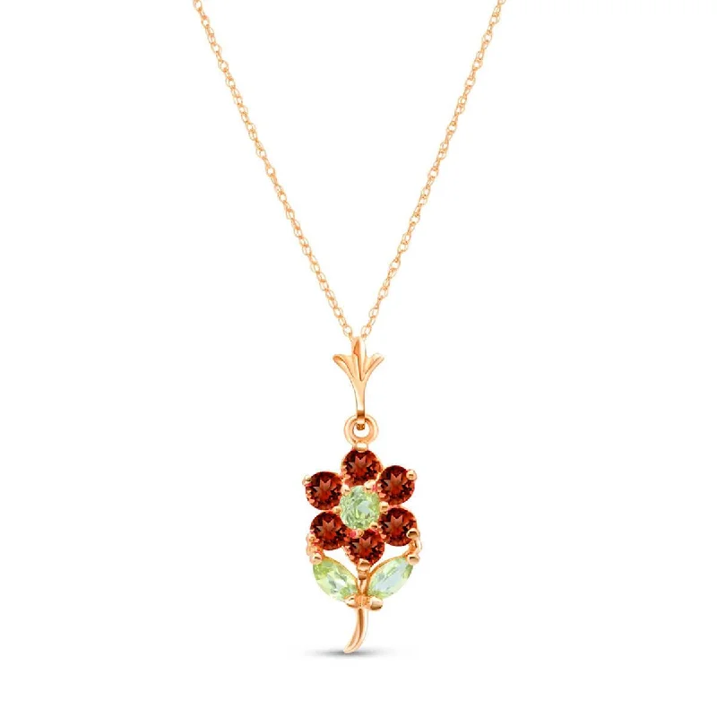 Onyx spike necklace-1.06 Carat 14K Solid Rose Gold Flower Necklace Garnet, Citrine Peridot