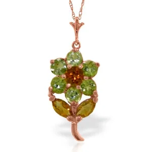 Shale fleck necklace-1.06 Carat 14K Solid Rose Gold Flower Necklace Peridot Citrine