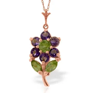 Moor grass necklace-1.06 Carat 14K Solid Rose Gold Flower Necklace Purple Amethyst Peridot