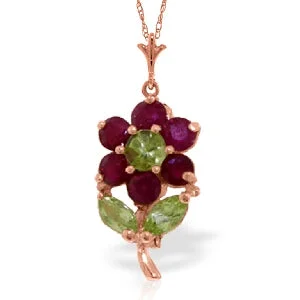 Scuffed edge necklace-1.06 Carat 14K Solid Rose Gold Flower Necklace Ruby Peridot