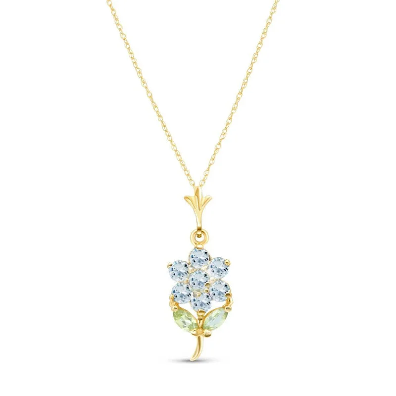 Scallop pearl necklace-1.06 Carat 14K Solid Yellow Gold Flower Necklace Aquamarine Peridot