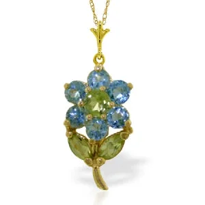 Violet bloom necklace-1.06 Carat 14K Solid Yellow Gold Flower Necklace Blue Topaz Peridot