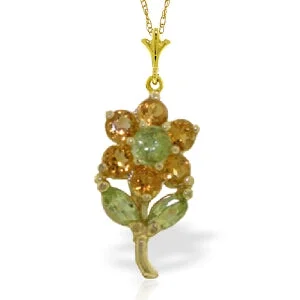 Fir sprig necklace-1.06 Carat 14K Solid Yellow Gold Flower Necklace Citrine Peridot