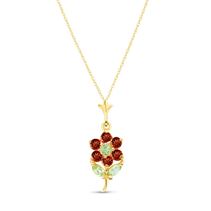 Shell fragment necklace-1.06 Carat 14K Solid Yellow Gold Flower Necklace Garnet, Citrine Peridot