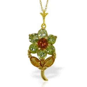 Nebula shine necklace-1.06 Carat 14K Solid Yellow Gold Flower Necklace Peridot Citrine