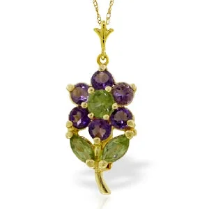 Leopard jasper necklace-1.06 Carat 14K Solid Yellow Gold Flower Necklace Purple Amethyst Peridot