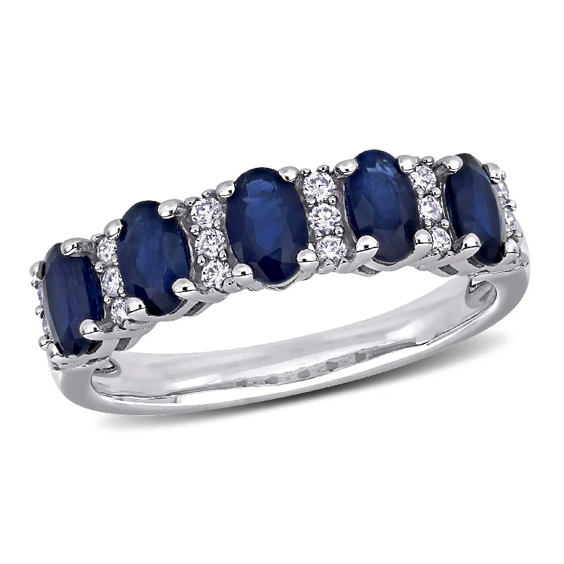 Molten alloy ring-1 1/2 CT TGW Blue Sapphire and 1/6 CT TW Diamond Semi Eternity Ring in 14K White Gold