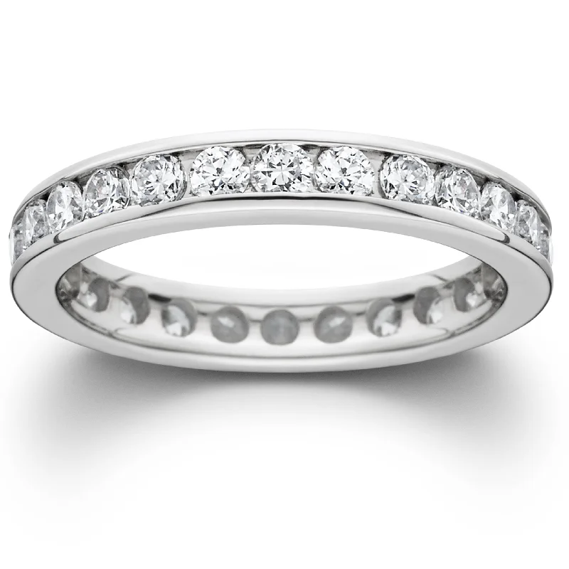 Tide pebble ring-1 1/2ct Channel Set Diamond Eternity Ring 14K White Gold Lab Grown Wedding Band