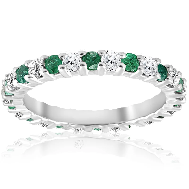 Fossil fragment ring-1 1/2ct Emerald Diamond Eternity Ring 14K White Gold