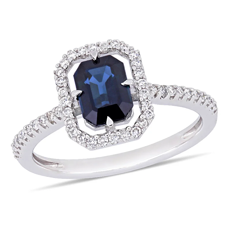 Zenith set ring-1 1/6 CT TGW Sapphire and 1/4 CT TW Diamond Halo Ring in 14K White Gold