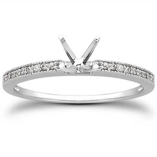 Sarmatian band ring-1/10 Ct Diamond Engagement Semi Mount Ring 14K White Gold