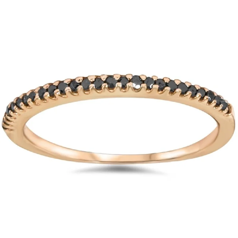 Scuffed edge ring-1/10ct Black Diamond Stackable Ring 14K Rose Gold