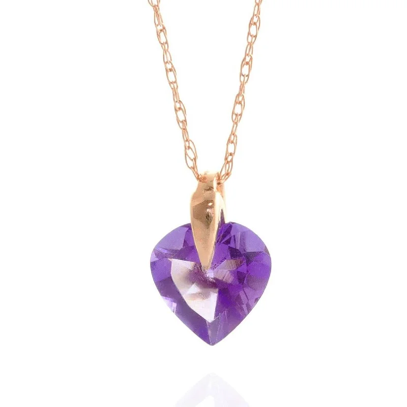 Wave ridge necklace-1.15 Carat 14K Solid Rose Gold Heart Amethyst Necklace