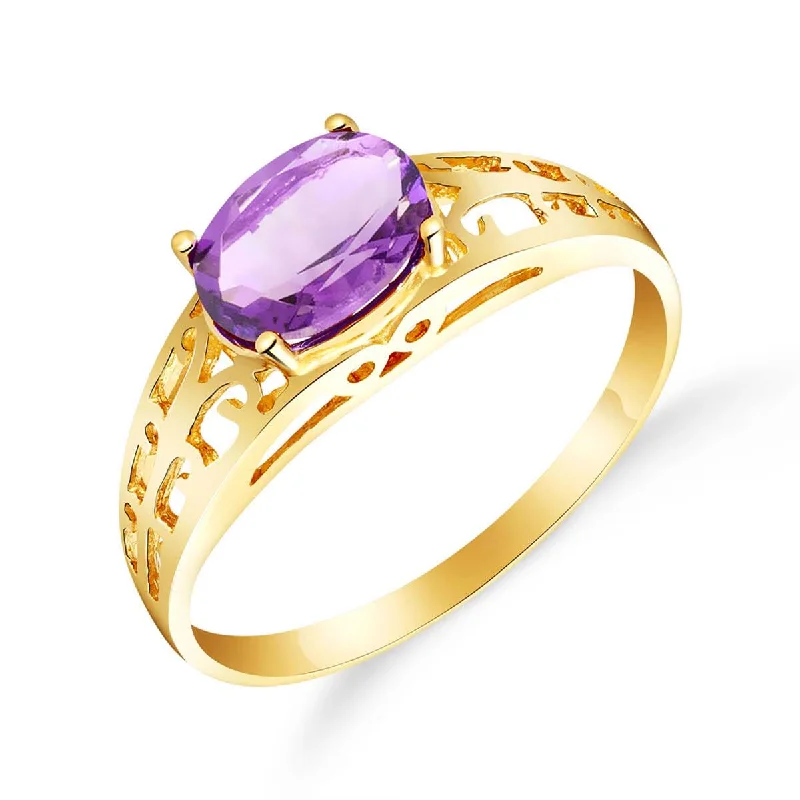 Retro mine necklace-1.15 Carat 14K Solid Yellow Gold Filigree Ring Natural Purple Amethyst