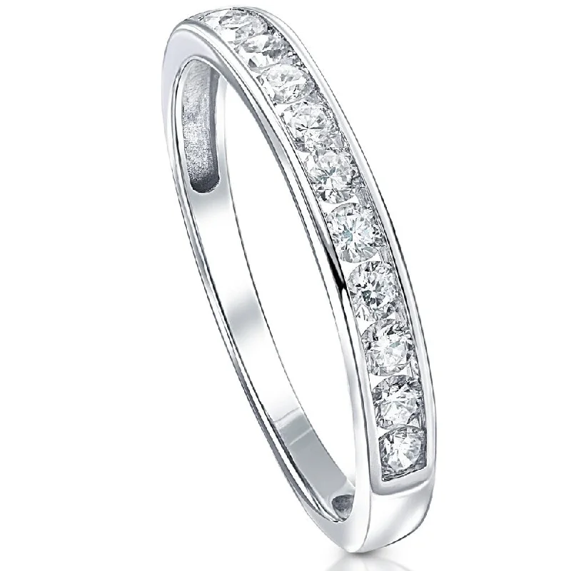 Stacked gemstone ring-1/2 Ct Diamond Channel Set Wedding Ring 10k White Gold.