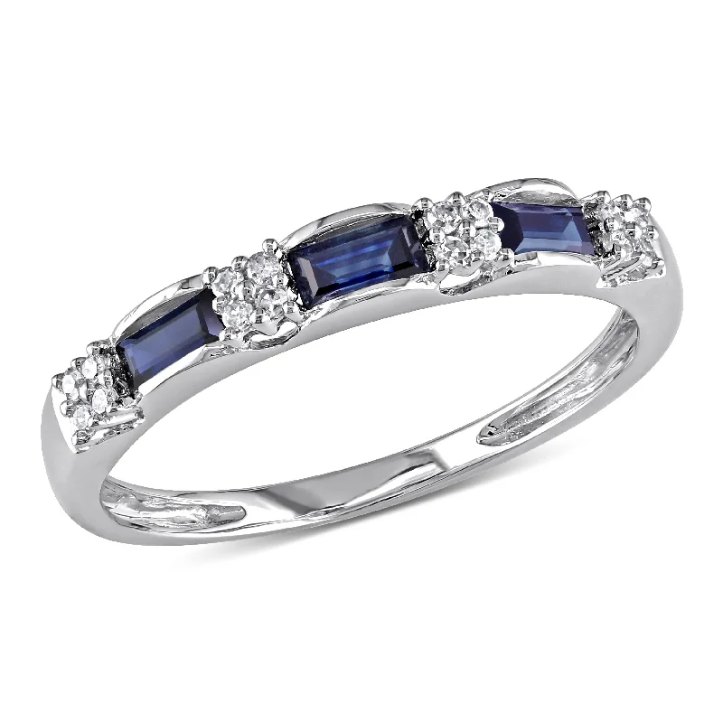 Carved design ring-1/2 CT TGW Sapphire and Diamond Accent Eternity Ring in 10K White Gold