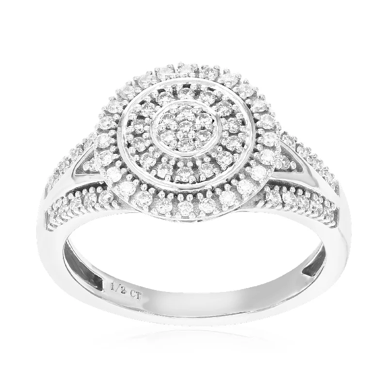 Fused grain ring-1/2 cttw 67 Stones Round Cut Lab Grown Diamond Engagement Ring .925 Sterling Silver Prong Set