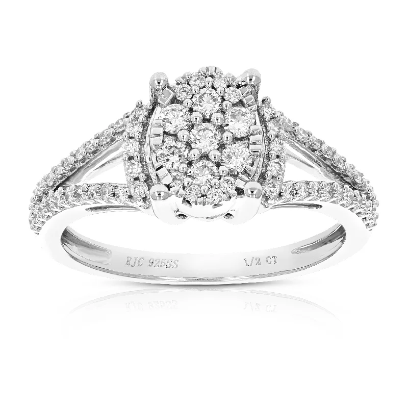 Chiseled cut ring-1/2 cttw Round Lab Grown Diamond .925 Sterling Silver Wedding Engagement Ring