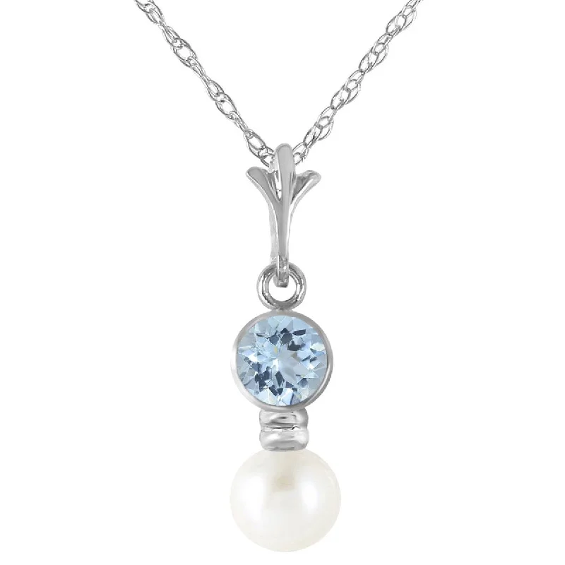 Worn edge necklace-1.23 Carat 14K Solid White Gold Necklace Aquamarine Pearl